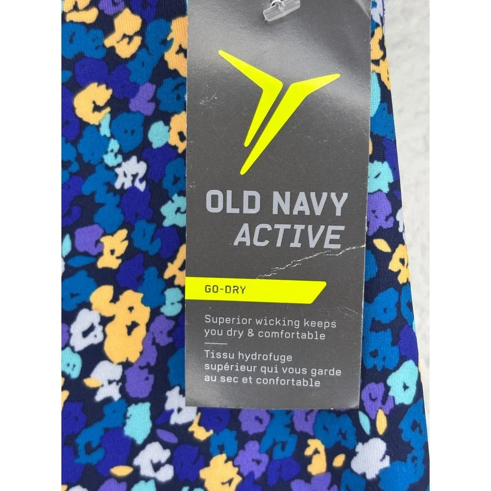 Old Navy Active Leggings L (10-12) New Floral Go-Dry Blue Colorblock Tights